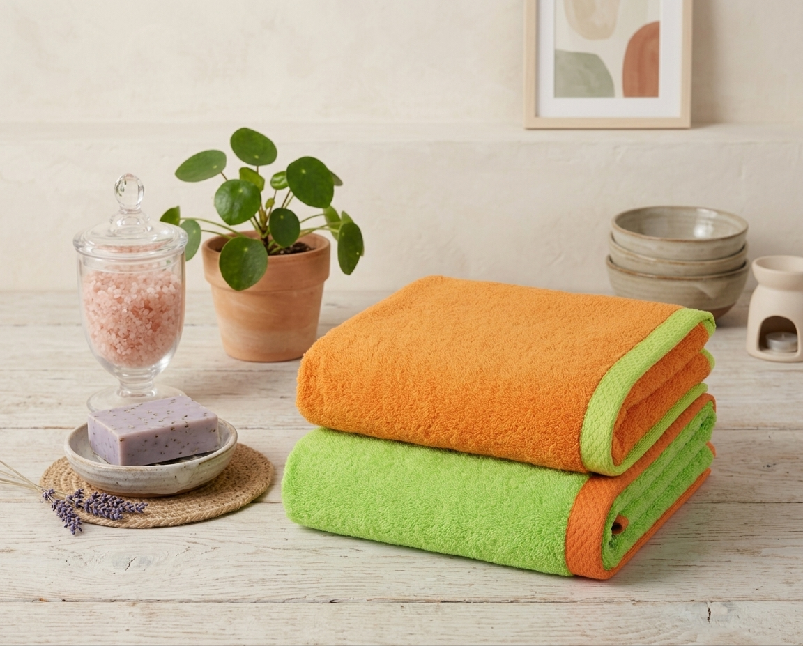 Neon Matcha and Tangerine Bath Towel Set